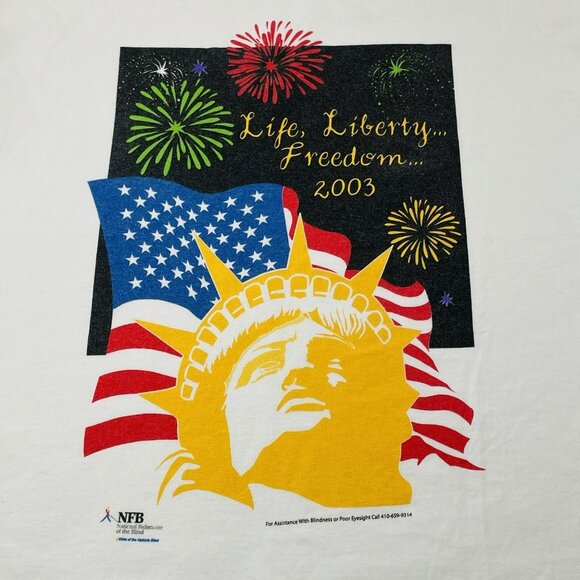 Vintage American Nfb Blind Federation Blindness TShirt Men Sz L Liberty Freedom - Picture 3 of 12